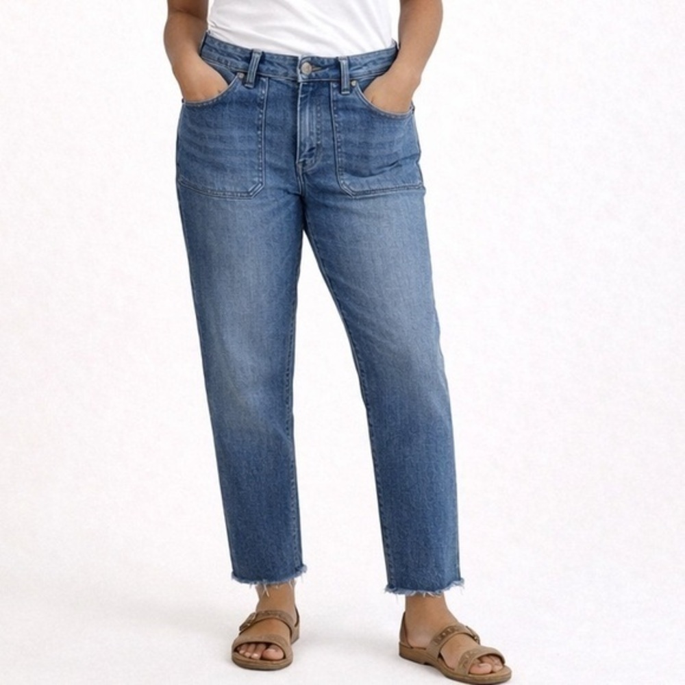 LOGO by Boyfriend Jeans Size 8P Blue Mid Wash Relaxed Fit Denim Raw Hem